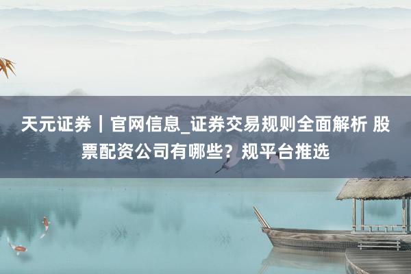 天元证券｜官网信息_证券交易规则全面解析 股票配资公司有哪些？规平台推选