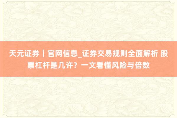 天元证券｜官网信息_证券交易规则全面解析 股票杠杆是几许？一文看懂风险与倍数